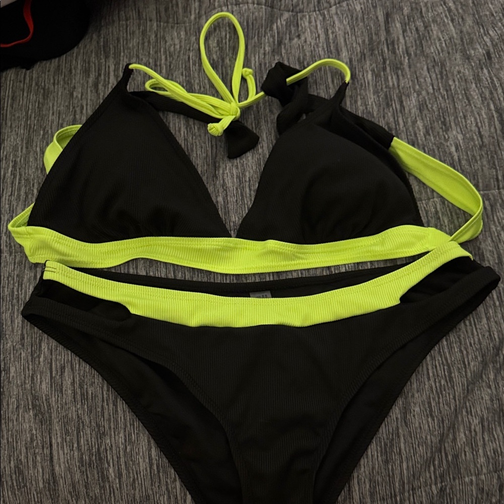 Black & Neon green Two-Piece Bikini Swimsuit - Women's Swim